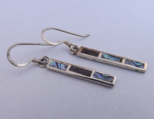 Load image into Gallery viewer, Paua &amp; Sterling Silver Rectangle Drop Earrings
