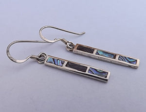 Paua & Sterling Silver Rectangle Drop Earrings