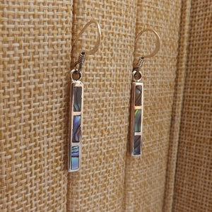 Paua & Sterling Silver Rectangle Drop Earrings