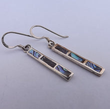 Load image into Gallery viewer, Paua &amp; Sterling Silver Rectangle Drop Earrings
