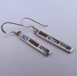 Paua & Sterling Silver Rectangle Drop Earrings