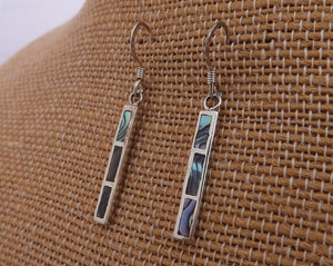 Paua & Sterling Silver Rectangle Drop Earrings