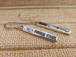 Paua & Sterling Silver Rectangle Drop Earrings