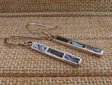 Load image into Gallery viewer, Paua &amp; Sterling Silver Rectangle Drop Earrings
