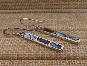 Paua & Sterling Silver Rectangle Drop Earrings