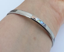 Load image into Gallery viewer, Paua, White Mother of Pearl &amp; Silver Tone Bangle Bracelet
