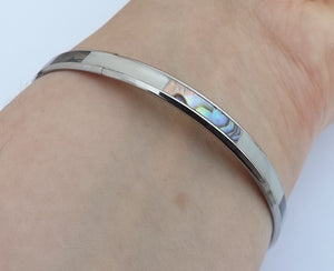 Paua, White Mother of Pearl & Silver Tone Bangle Bracelet