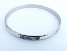 Load image into Gallery viewer, Paua, White Mother of Pearl &amp; Silver Tone Bangle Bracelet
