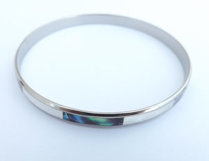 Paua, White Mother of Pearl & Silver Tone Bangle Bracelet