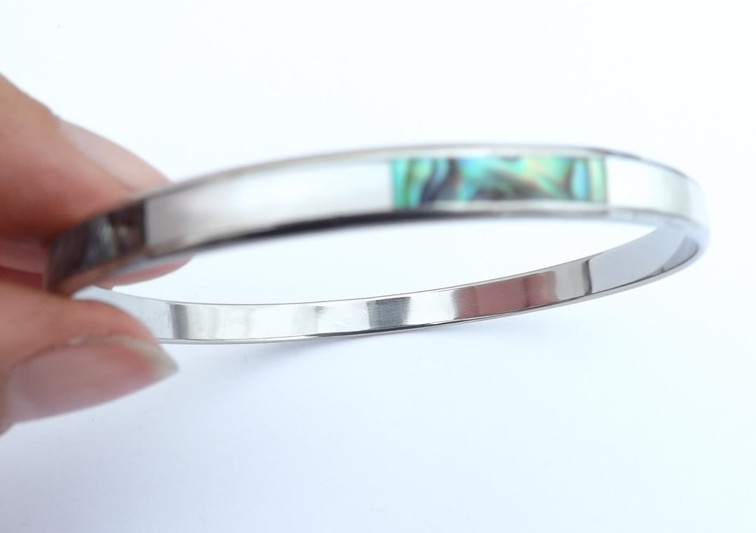 Paua, White Mother of Pearl & Silver Tone Bangle Bracelet