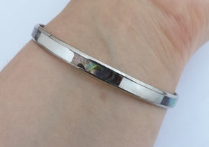 Paua, White Mother of Pearl & Silver Tone Bangle Bracelet