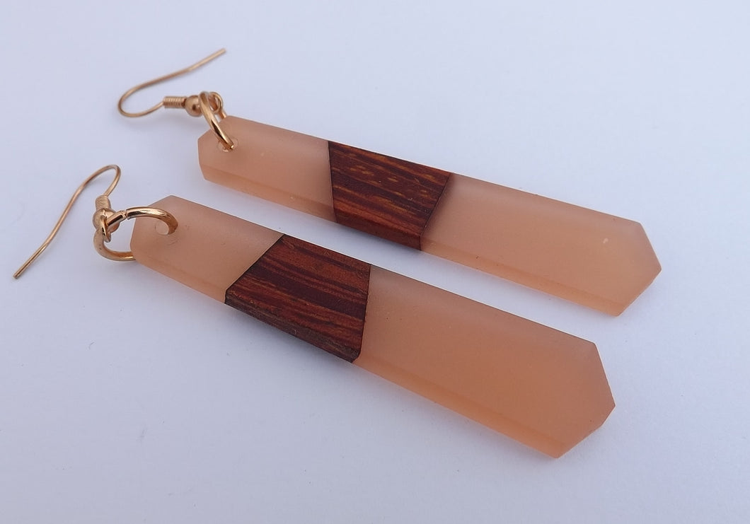 Peach Resin & Wood Drop Earrings