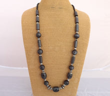 Load image into Gallery viewer, Pearly Grey Black Vintage Plastic Bead Necklace
