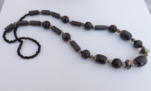 Load image into Gallery viewer, Pearly Grey Black Vintage Plastic Bead Necklace
