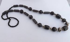 Pearly Grey Black Vintage Plastic Bead Necklace
