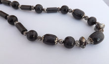 Load image into Gallery viewer, Pearly Grey Black Vintage Plastic Bead Necklace
