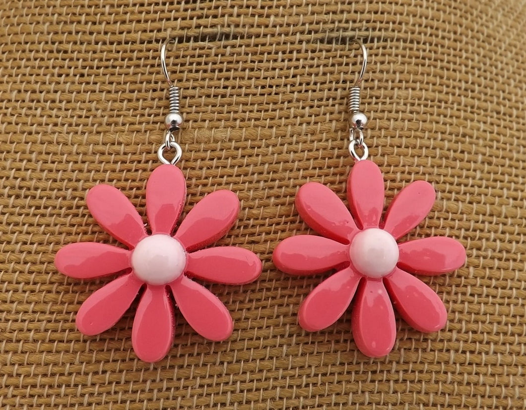 Pink Daisy Plastic Drop Earrings