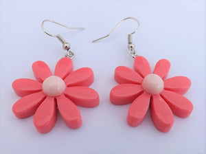 Pink Daisy Plastic Drop Earrings