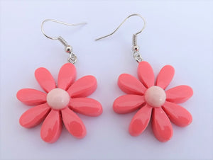 Pink Daisy Plastic Drop Earrings