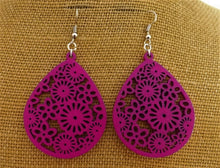 Load image into Gallery viewer, Floral Wood Drop Earrings (multiple colour options)
