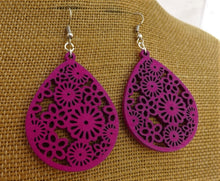 Load image into Gallery viewer, Floral Wood Drop Earrings (multiple colour options)
