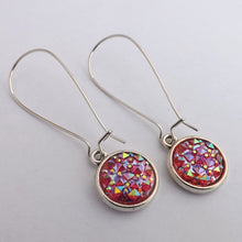 Load image into Gallery viewer, Pink Gold Blue Lustre Handmade Dome Earrings on Long Kidney Hooks
