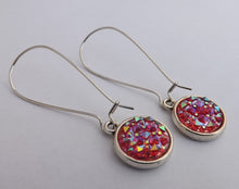 Load image into Gallery viewer, Pink Gold Blue Lustre Handmade Dome Earrings on Long Kidney Hooks
