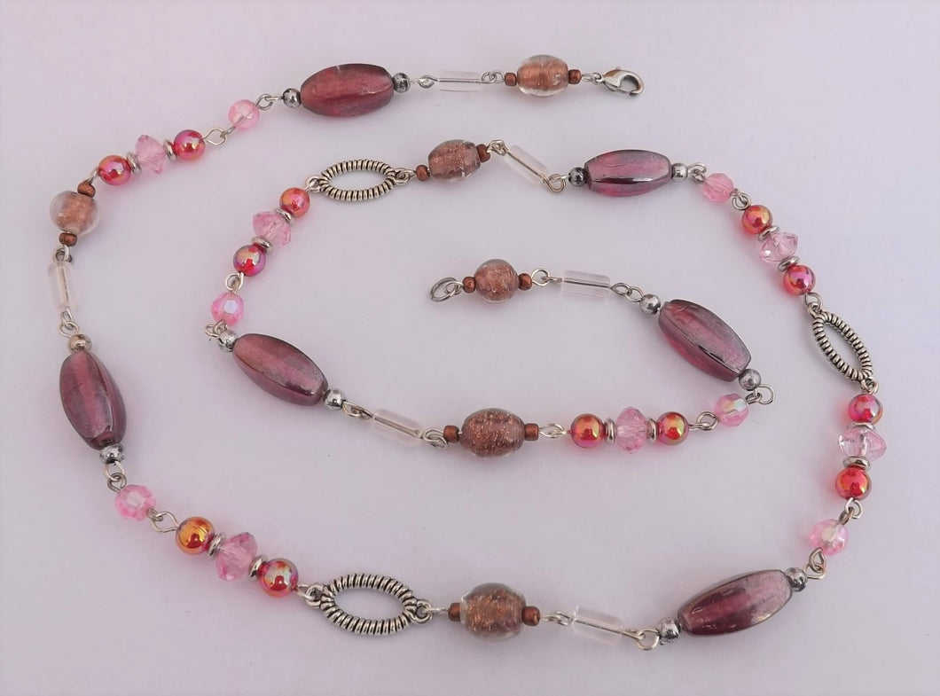 Pink Handmade Chain Link Bead Necklace