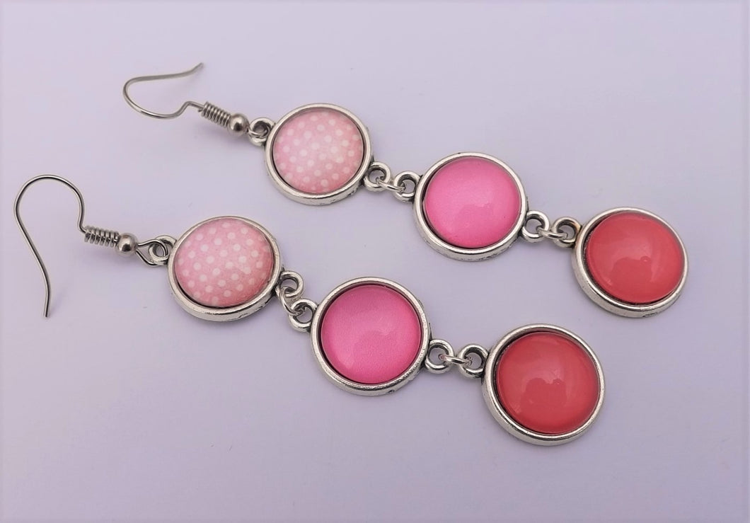 Pink Mix Triple Triple Drop Dome Earrings