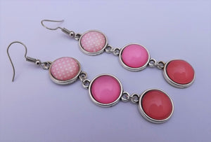 Pink Mix Triple Triple Drop Dome Earrings