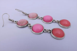 Pink Mix Triple Triple Drop Dome Earrings