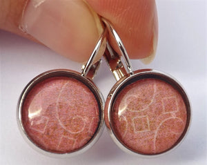 Pink Pattern - Dome Earrings on Lever Back Hooks