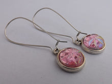 Load image into Gallery viewer, Pink Star Sparkle Handmade Dome Earrings on Long Kidney Hooks
