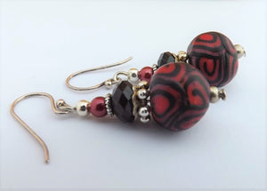 Pink & Black Koru Kathryn Design bead earrings on Sterling Silver Hooks