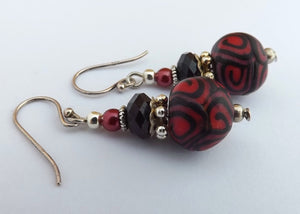 Pink & Black Koru Kathryn Design bead earrings on Sterling Silver Hooks