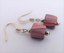 Load image into Gallery viewer, Pink &amp; Black Square Kathryn Design Bead Drop Earrings
