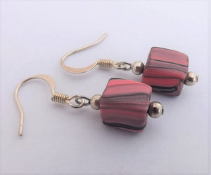 Pink & Black Square Kathryn Design Bead Drop Earrings