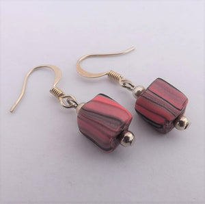 Pink & Black Square Kathryn Design Bead Drop Earrings