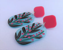 Load image into Gallery viewer, Pink &amp; Blue Floral, Acrylic Drop Earrings
