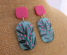 Load image into Gallery viewer, Pink &amp; Blue Floral, Acrylic Drop Earrings
