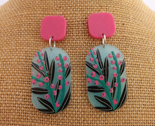 Load image into Gallery viewer, Pink &amp; Blue Floral, Acrylic Drop Earrings
