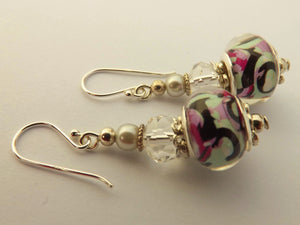 Pink & Blue Swirls Acrylic Bead Earrings on Sterling Silver Hooks