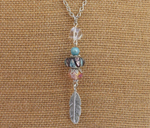 Load image into Gallery viewer, Pink, Blue &amp; Silver Long Art Glass Bead Pendant
