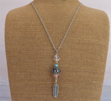 Load image into Gallery viewer, Pink, Blue &amp; Silver Long Art Glass Bead Pendant
