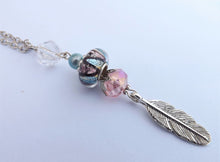 Load image into Gallery viewer, Pink, Blue &amp; Silver Long Art Glass Bead Pendant
