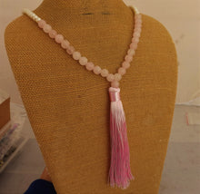 Load image into Gallery viewer, Pink &amp; Faux Pearl Tassel Pendant Necklace
