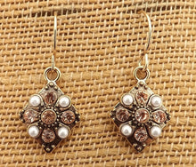 Load image into Gallery viewer, Pink, Faux Pearl &amp; Gold Tone Drop Earrings
