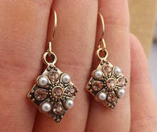 Load image into Gallery viewer, Pink, Faux Pearl &amp; Gold Tone Drop Earrings
