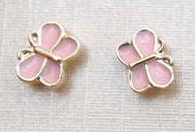 Load image into Gallery viewer, Pink &amp; Gold Tone Butterfly Stud Earrings
