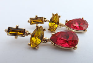 Pink & Gold Tone Faceted Drop Earrings